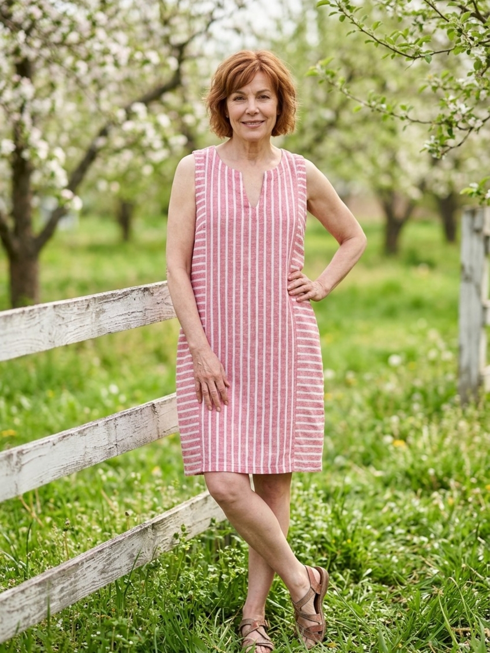 Sigrid Olsen Linen Striped Midi Dress - Picture 1 of 13